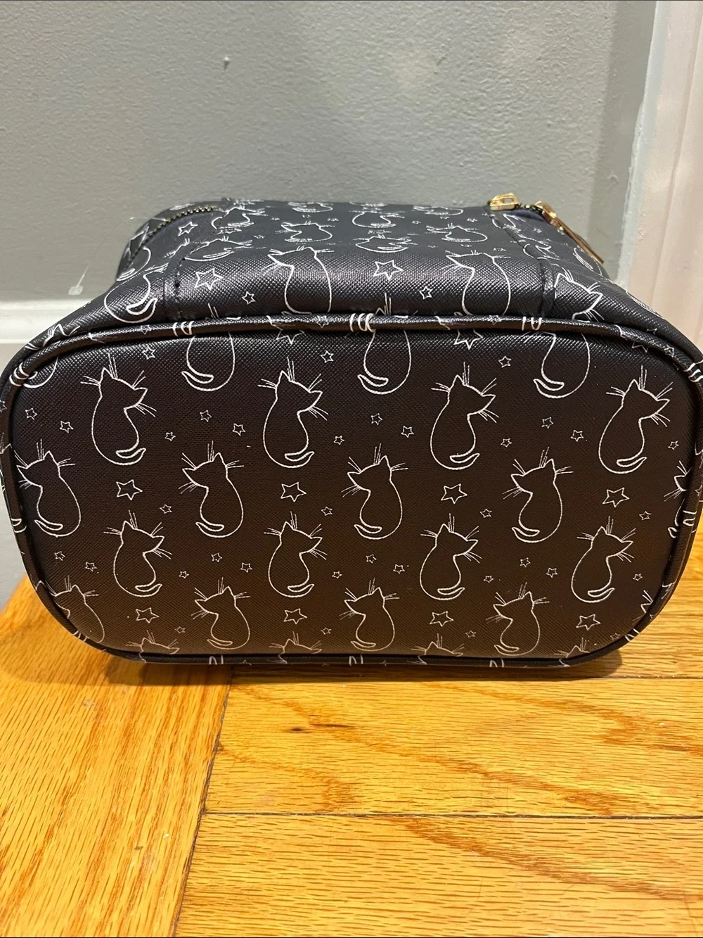 Black Cat Print Cosmetic Case with Top Handle